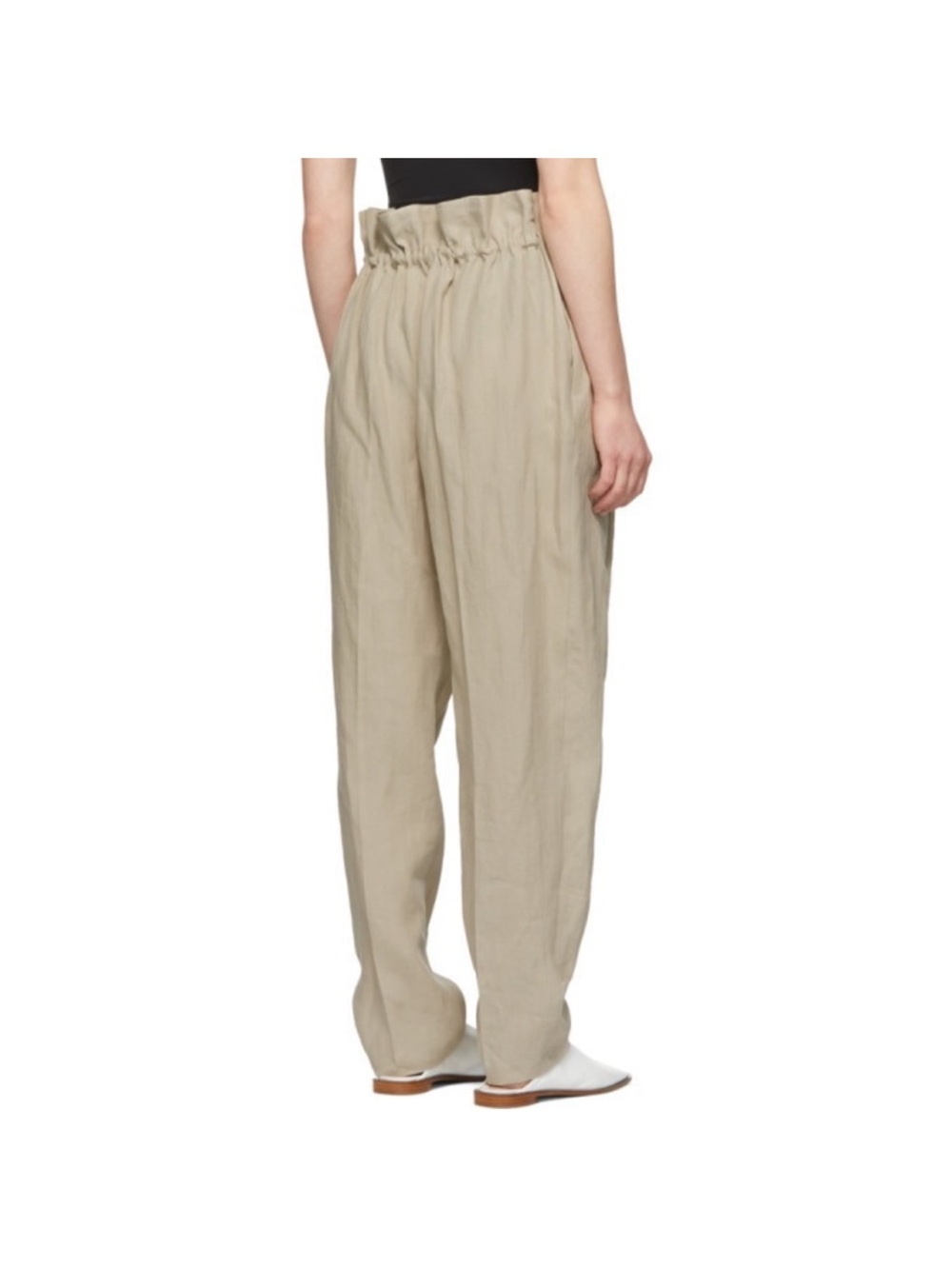 Acne Relaxed Paperbag-Waist Chinos in Light beige 100% linen balloon